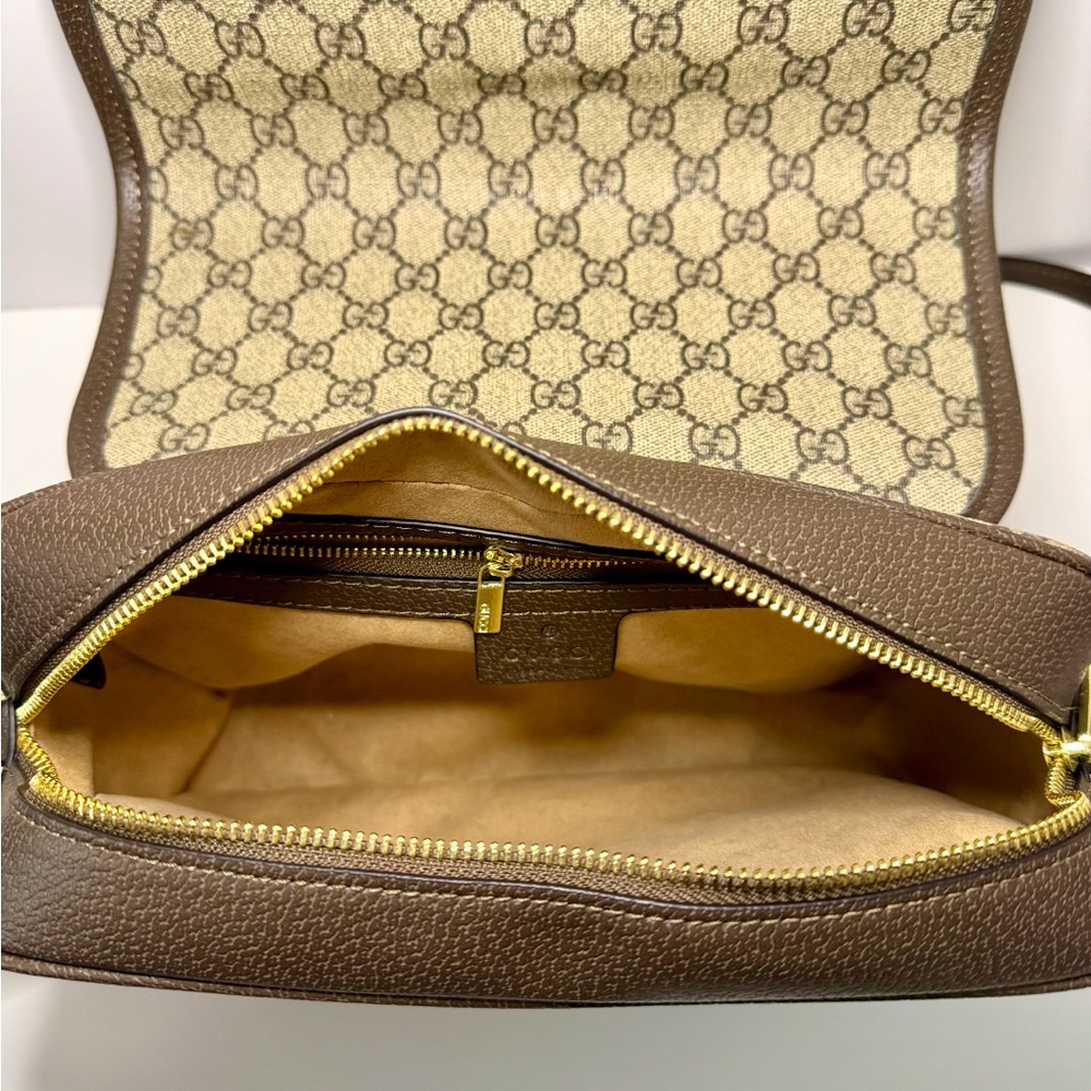 GOGO Tan and Brown Crossbody Bag with Gold Accents